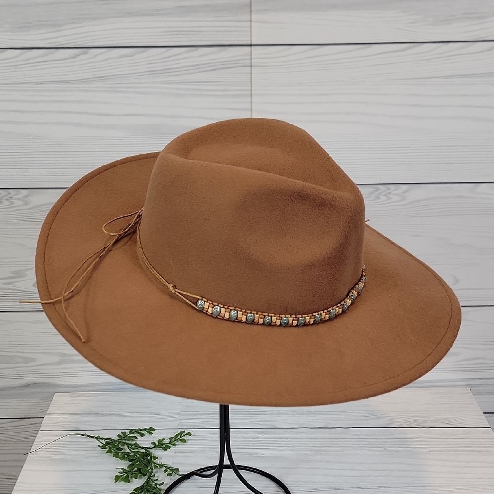 Unbranded Western Fedora Hat Wide Brim One Size - Tan